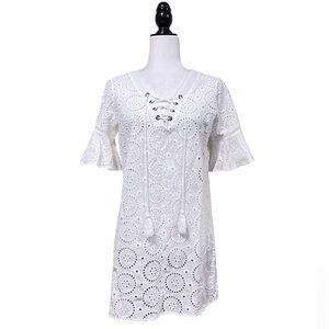 Lace up Eyelet Lace Swimsuit Cover Up